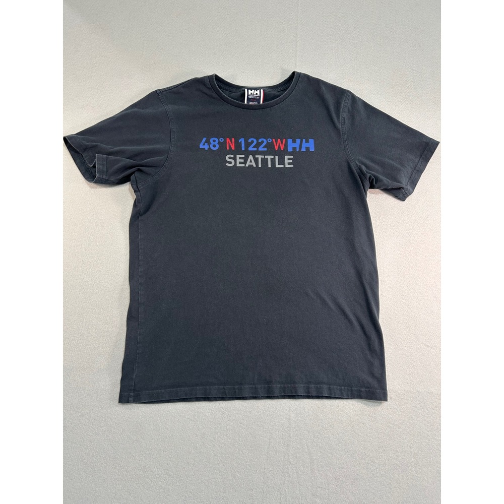 Helly Hansen T-Shirt Women L Black Seattle Geographic Graphic Crew Neck‎ Cotton